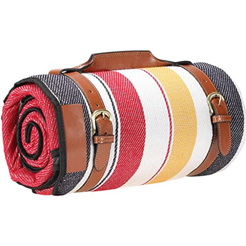 Vintage Waterproof Picnic Blanket with Premium Leather Handle | Large Sand-Free Mat