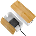 Aesthetic Cable Management Box | Large Cord Organizer with Natural Bamboo Lid