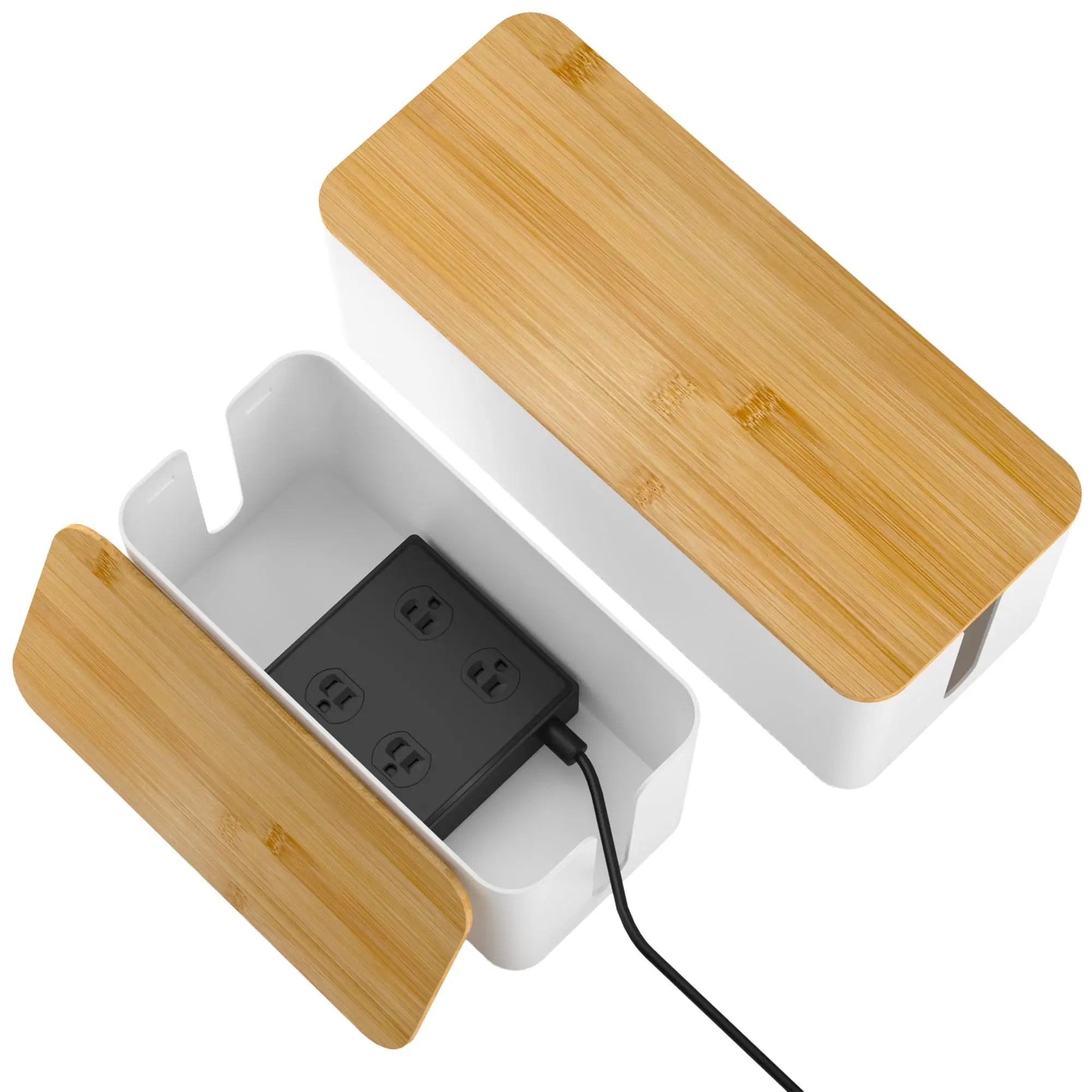 Aesthetic Cable Management Box | Large Cord Organizer with Natural Bamboo Lid