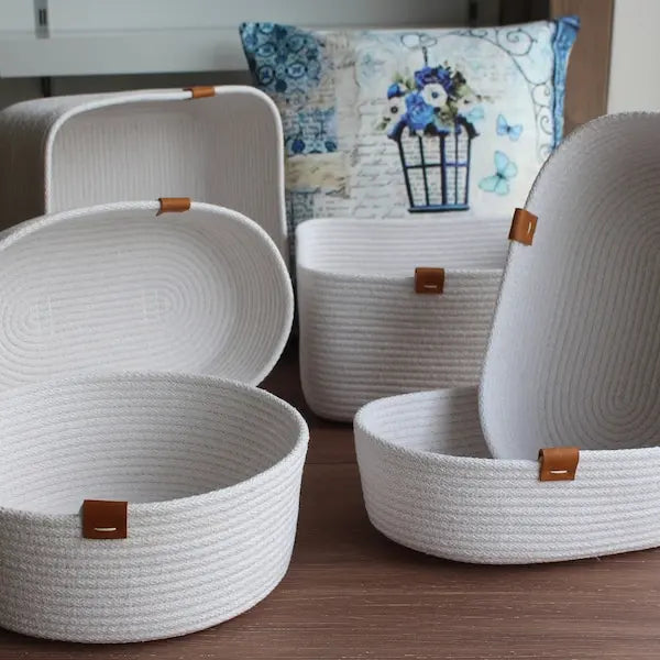 Handmade Cotton Rope Storage Basket with Tassels | Nursery Toy Organizer & Laundry Hamper