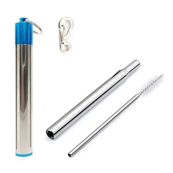 Portable Telescopic Stainless Steel Straw | Reusable Straw with Metal Case & Brush