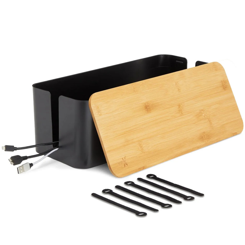 Aesthetic Cable Management Box | Large Cord Organizer with Natural Bamboo Lid