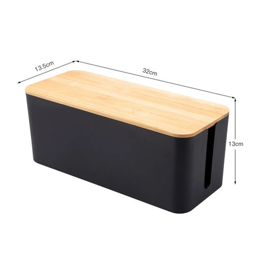 Aesthetic Cable Management Box | Large Cord Organizer with Natural Bamboo Lid