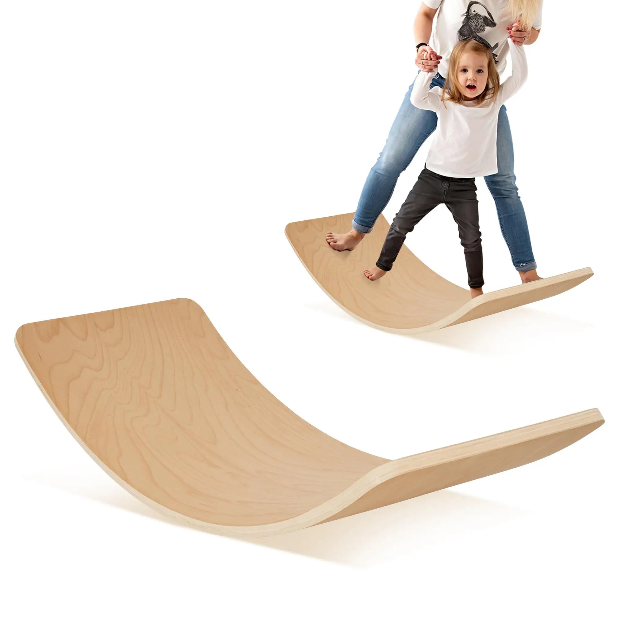 Premium Montessori Wooden Balance Board | Natural Birch Wobble Yoga Board for Kids