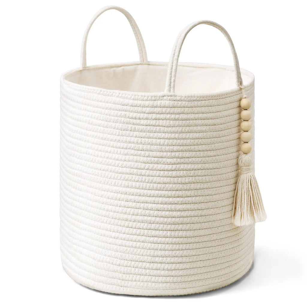 Handmade Cotton Rope Storage Basket with Tassels | Nursery Toy Organizer & Laundry Hamper