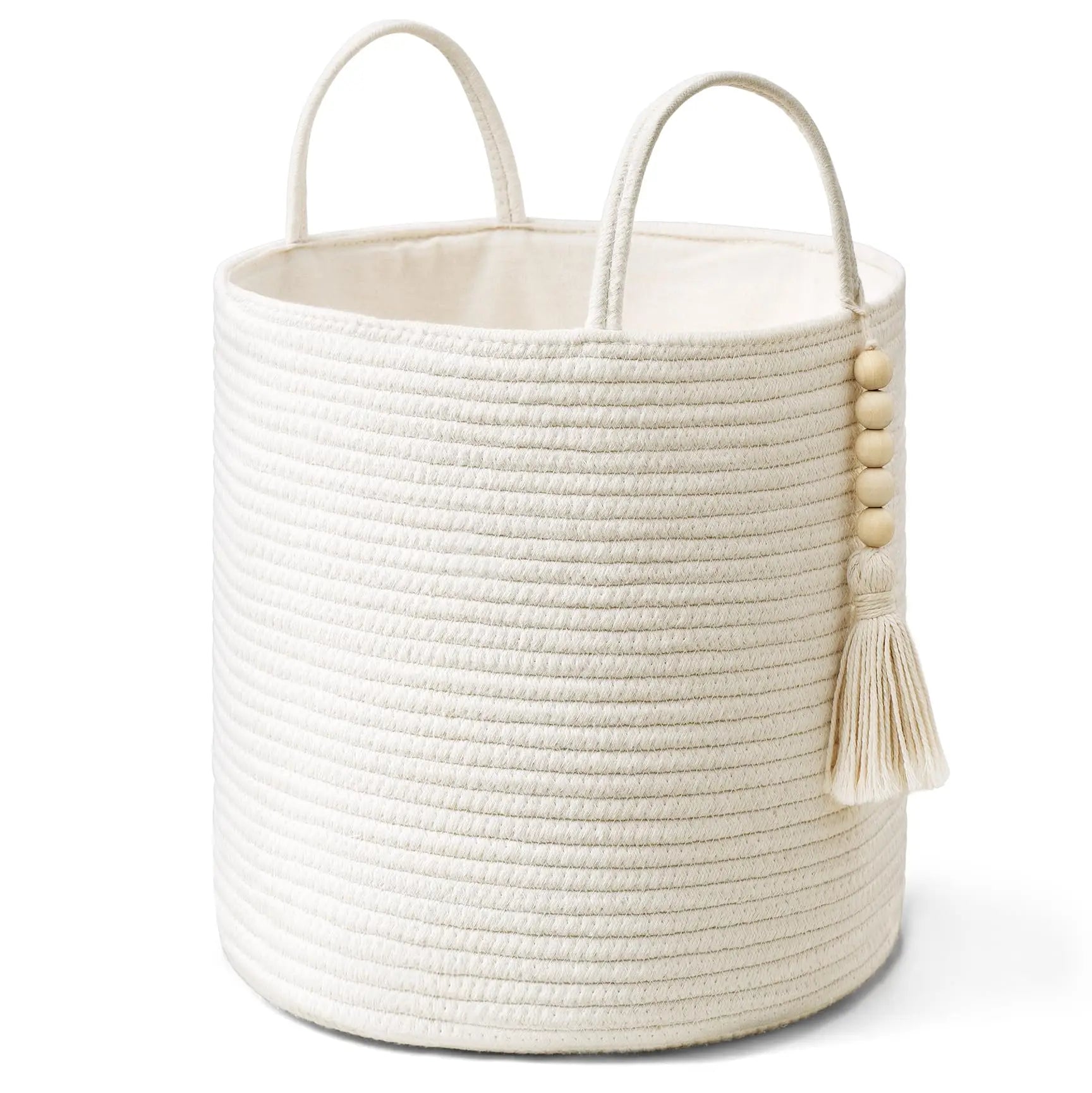 Handmade Cotton Rope Storage Basket with Tassels | Nursery Toy Organizer & Laundry Hamper