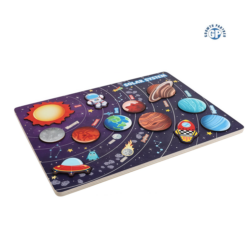 Wooden Solar System Jigsaw Puzzle Board | Educational Space & Planet Cognition Toy