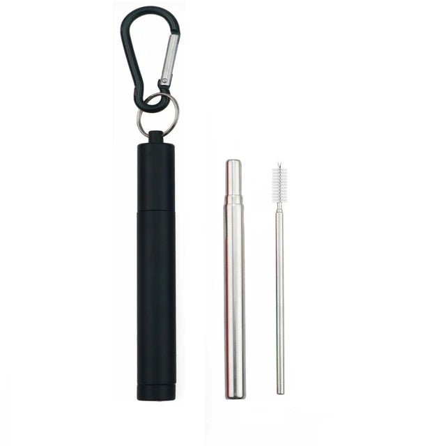 Portable Telescopic Stainless Steel Straw | Reusable Straw with Metal Case & Brush