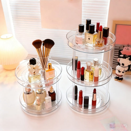 360° Rotating Acrylic Makeup Organizer | Adjustable Multi-Layer Cosmetic Storage