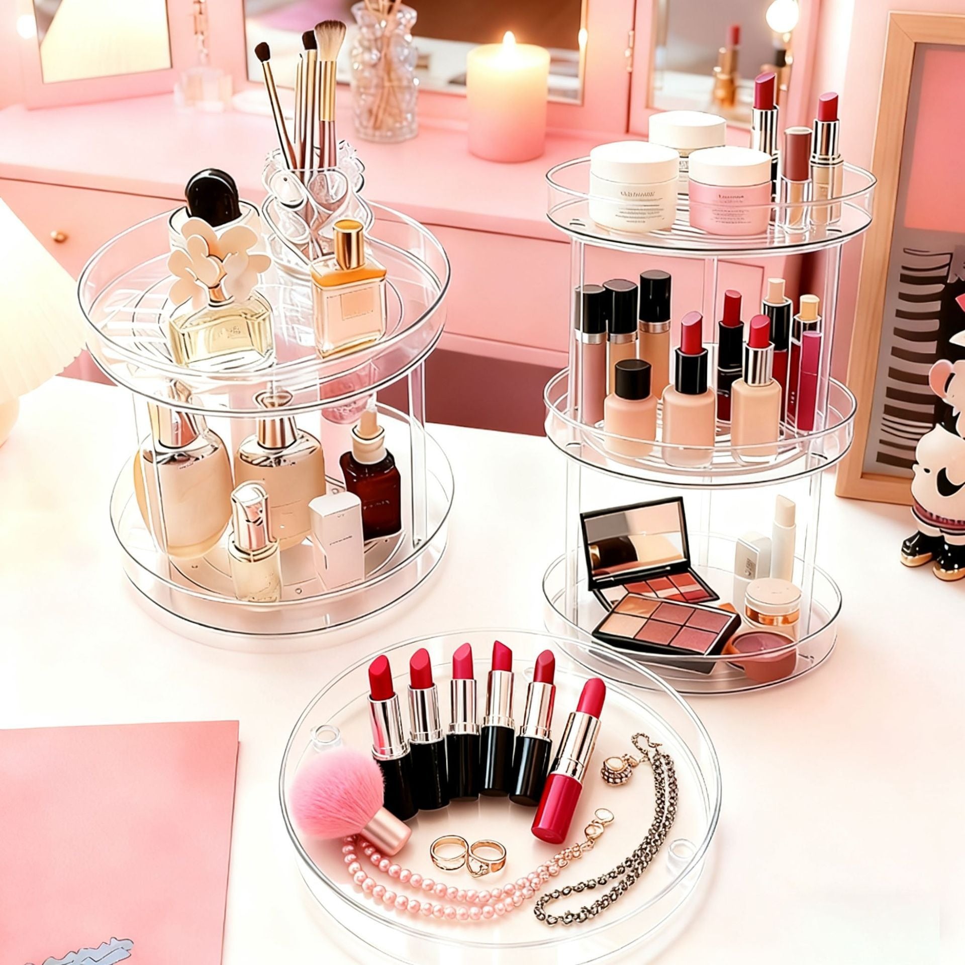 360° Rotating Acrylic Makeup Organizer | Adjustable Multi-Layer Cosmetic Storage