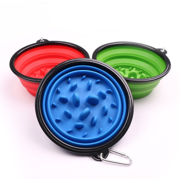 Foldable Silicone Slow Feeder Dog Bowl | Portable Non-Slip Travel Bowl