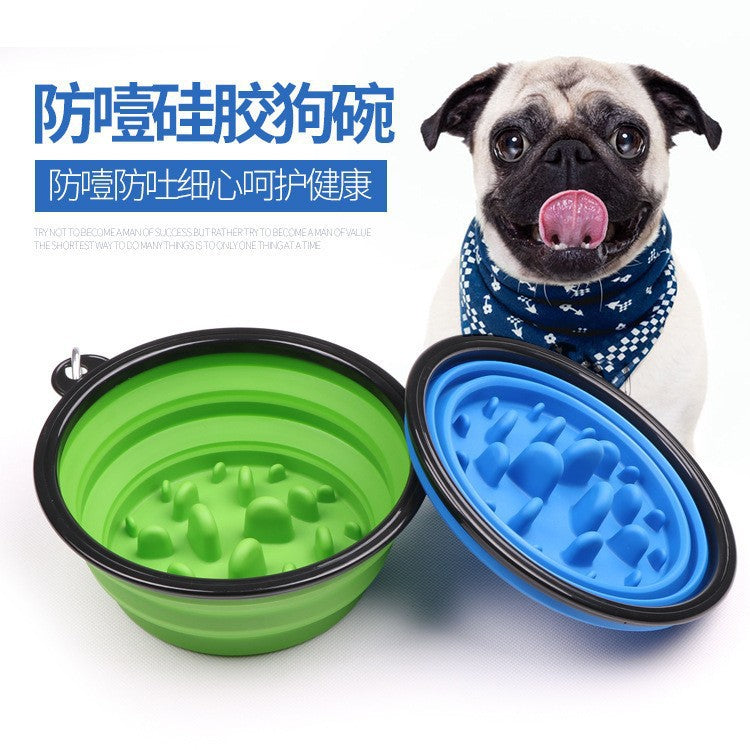 Foldable Silicone Slow Feeder Dog Bowl | Portable Non-Slip Travel Bowl