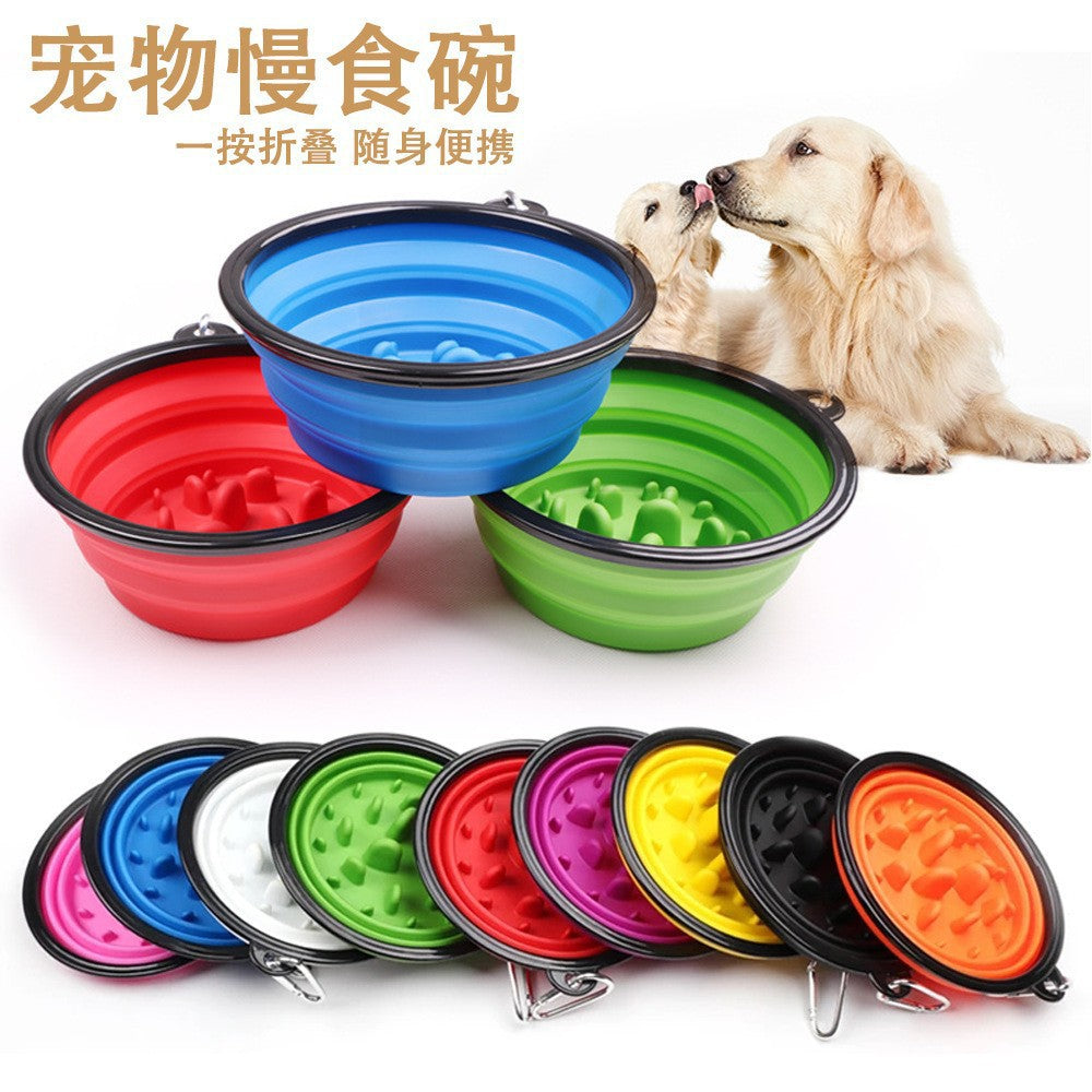 Foldable Silicone Slow Feeder Dog Bowl | Portable Non-Slip Travel Bowl