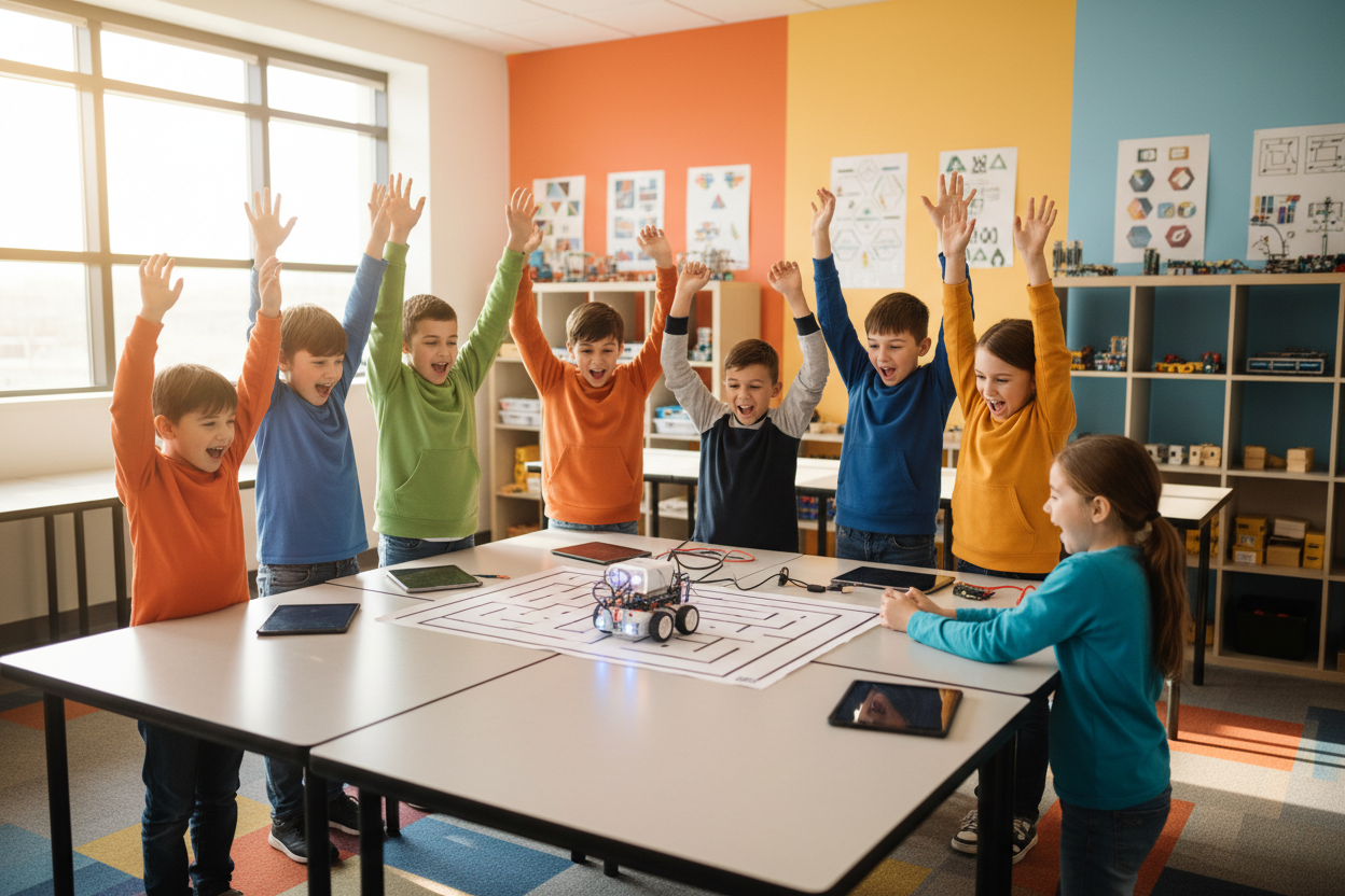 Kids Celebrating Robot
